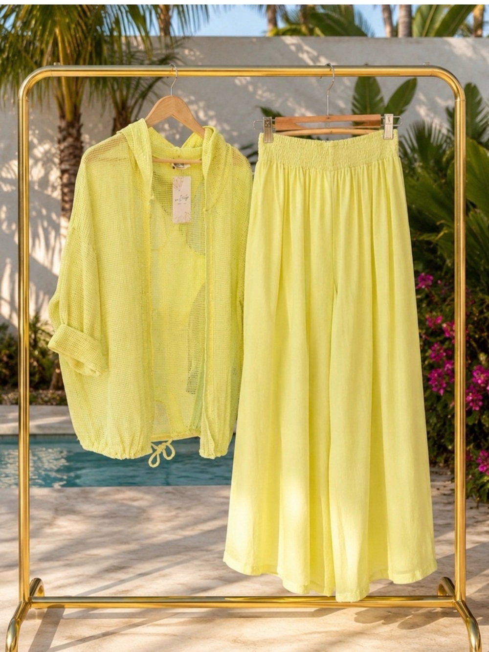 NWT Lightweight Lemon Yellow Two-Piece Set - Hooded Jacket & Skirt One Size